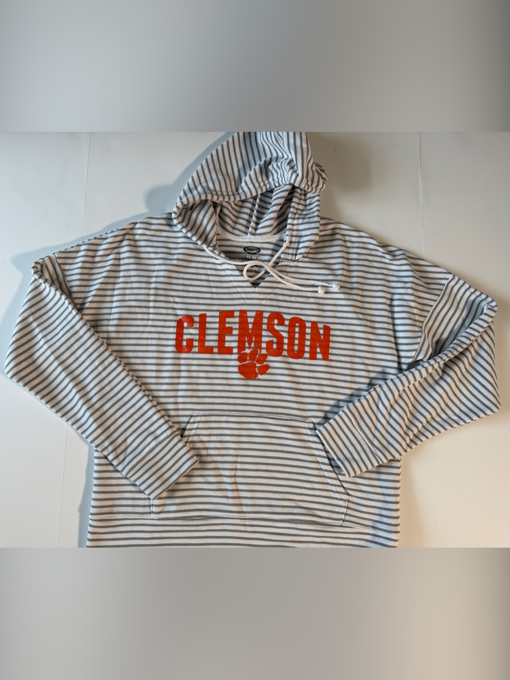 Clemson Striped Hooded Sweatshirt - Gray & White with Orange Logo womens Med EUC